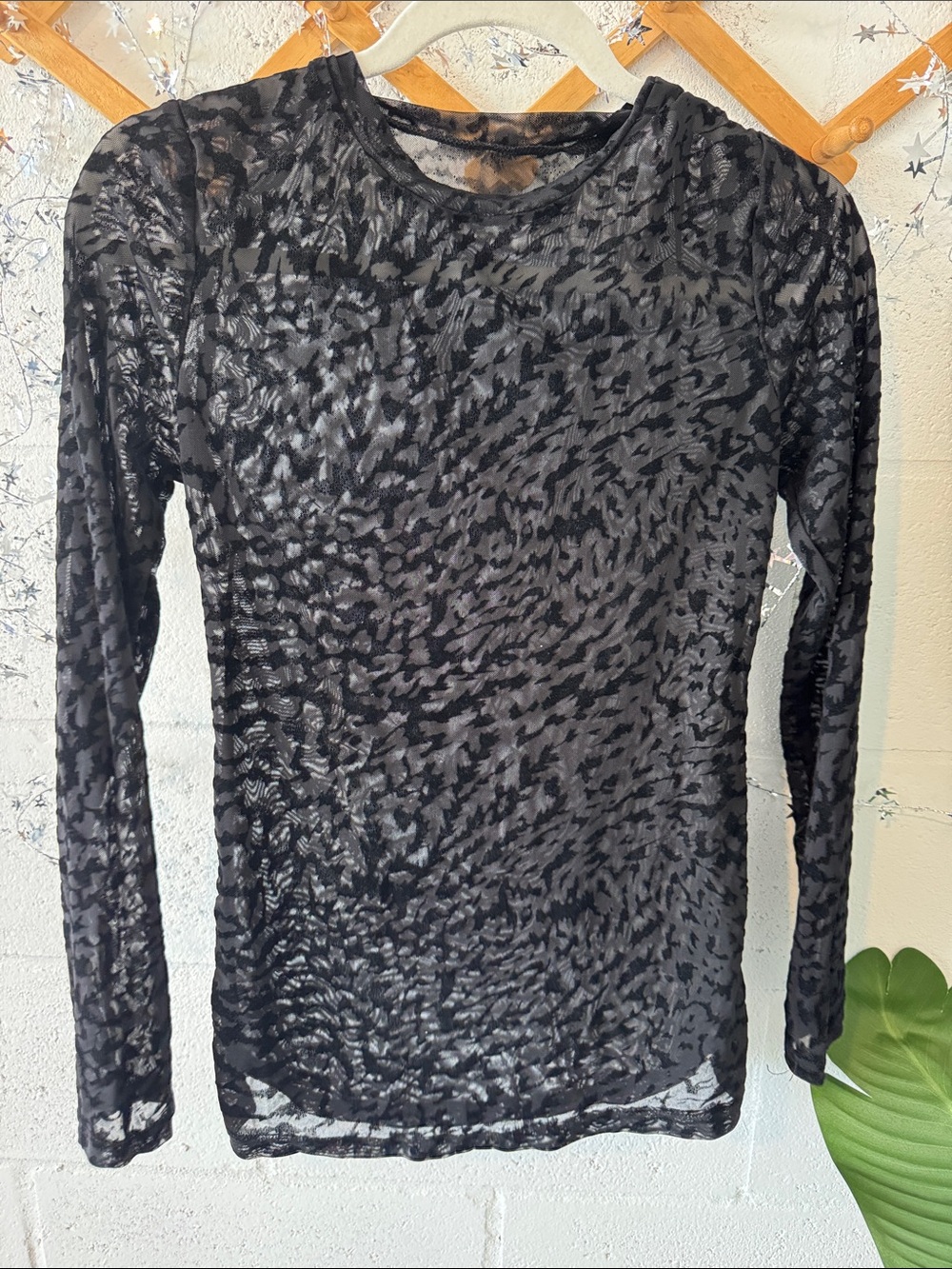 Sheer Black Animal-Print Long Sleeve Top